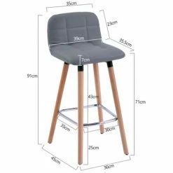 ORGANNICE Tabouret De Bar Lot De 2 Tabourets De Bar En PU Jambe En Bois Avec Dossier + Repose-pieds Chaise De Cuisine Chaise Haute Pour Le Petit D¨¦jeuner Gris - Gris -chariot de jardin Soldes 2024 38154610 3