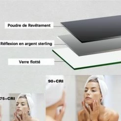 ORGANNICE Miroir Lumineux, Miroir De Salle De Bain, Miroir Mural Anti-buée Avec éclairage LED - Chrome