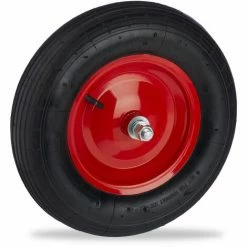 Relaxdays Roue De Brouette 4.80 4.00-8, Avec Air, Jante En Acier, Avec Axe, De Secours, Jusqu’à 120 Kg, Noir Et Rouge