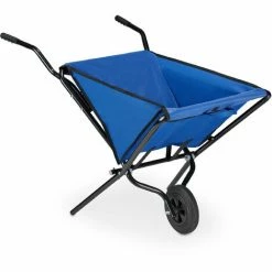 Relaxdays Brouette De Jardin, Avec Roue En Caoutchouc, Acier Et Polyester, 46 Litres, Pliable, HLP : 71x110x62 Cm, Bleue