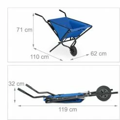 Relaxdays Brouette De Jardin, Avec Roue En Caoutchouc, Acier Et Polyester, 46 Litres, Pliable, HLP : 71x110x62 Cm, Bleue -chariot de jardin Soldes 2024 40317359 5