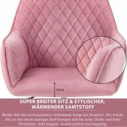 ORGANNICE Chaise De Bureau Ergonomique En Velours Chaise De Bureau Chaise D'ordinateur Chaise De Travail Chaise Pivotante Avec Bras Hauteur Réglable Pour La Maison Et Le Bureau 1 Pièce, Rose / - Rose -chariot de jardin Soldes 2024 44089744 4