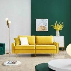ORGANNICE Canapé Moderne En Tissu Velours 180cm - Jaune - Jaune