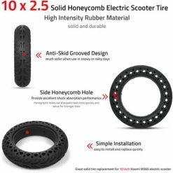 HAPPYSHOPPING Pneu En Nid D'abeille Solide Pour Scooter Electrique 10 X 2,5 Pneu En Caoutchouc A Haute Intensite Pneu Non Pneumatique Amortisseur De Choc Pneu Solide Pour Xiaomi M365, Modele:Noir -chariot de jardin Soldes 2024 45564508 5