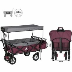 WOLTU Chariot De Jardin. Avec Toit à 4 Roues. Capacité De Charge 80kg. Fuschia -chariot de jardin Soldes 2024 45754056 4