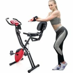 ORGANNICE X-Bike, Vélo De Fitness Pliable Magnétique, Vélo D'appartement Pour Entraînement Cardio Cyclisme En Salle Avec Ordinateur D'entraînement Et Bandes D'extension, Rouge - Noir