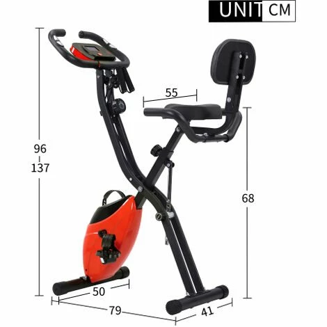 ORGANNICE X-Bike, Vélo De Fitness Pliable Magnétique, Vélo D'appartement Pour Entraînement Cardio Cyclisme En Salle Avec Ordinateur D'entraînement Et Bandes D'extension, Rouge - Noir 2 ORGANNICE X-Bike, Vélo De Fitness Pliable Magnétique, Vélo D'appartement Pour Entraînement Cardio Cyclisme En Salle Avec Ordinateur D'entraînement Et Bandes D'extension, Rouge - Noir – Image 2