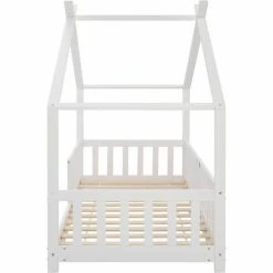 ORGANNICE Beau Lit Maison, Lit Bébé, Bois Massif Avec Clôture Et Sommier à Lattes, Avec Protection Antichute Pour Chambres D'enfants Et De Jeunes, Blanc (200x90cm) - Blanc