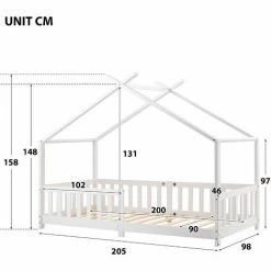 ORGANNICE Beau Lit Maison, Lit Bébé, Bois Massif Avec Clôture Et Sommier à Lattes, Avec Protection Antichute Pour Chambres D'enfants Et De Jeunes, Blanc (200x90cm) - Blanc -chariot de jardin Soldes 2024 46225560 5