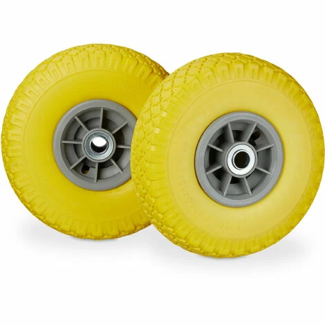 RELAXDAYS Roue De Diable, 2x Roue De Brouette Caoutchouc, 3.00-4", 260 X 85 Mm, Pour Axe De 20 Mm, Jaune-gris 1 RELAXDAYS Roue De Diable, 2x Roue De Brouette Caoutchouc, 3.00-4", 260 X 85 Mm, Pour Axe De 20 Mm, Jaune-gris