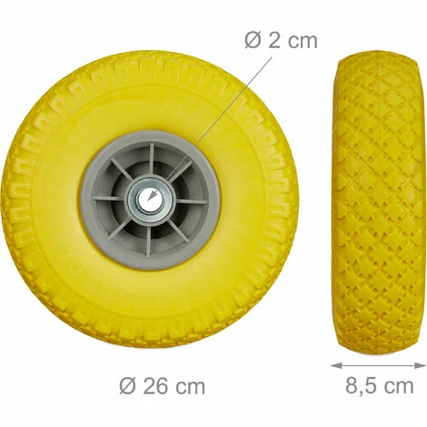 RELAXDAYS Roue De Diable, 2x Roue De Brouette Caoutchouc, 3.00-4", 260 X 85 Mm, Pour Axe De 20 Mm, Jaune-gris 5 RELAXDAYS Roue De Diable, 2x Roue De Brouette Caoutchouc, 3.00-4", 260 X 85 Mm, Pour Axe De 20 Mm, Jaune-gris – Image 5