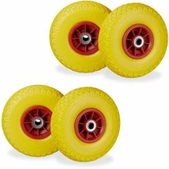 RELAXDAYS Roue De Diable, 4x Roue De Brouette Caoutchouc, 3.00-4", 260 X 85 Mm, Pour Axe De 20 Mm, Jaune-gris