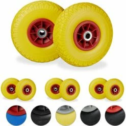 RELAXDAYS Roue De Diable, 8x Roue De Brouette Caoutchouc, 3.00-4", 260 X 85 Mm, Pour Axe De 20 Mm, Jaune-rouge