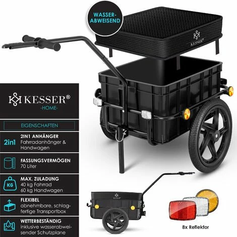 KESSER® Remorque Pour Vélo Remorque Chariot De Transport Avec Attelage Timon Haut Pour Vélo Remorque De Transport Boîte De Transport Avec 70 Litres De Volume Max. 60 kg Pour Les Vélos De 26 à 28 pouces 2 KESSER® Remorque Pour Vélo Remorque Chariot De Transport Avec Attelage Timon Haut Pour Vélo Remorque De Transport Boîte De Transport Avec 70 Litres De Volume Max. 60 kg Pour Les Vélos De 26 à 28 pouces – Image 2