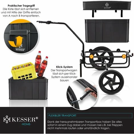 KESSER® Remorque Pour Vélo Remorque Chariot De Transport Avec Attelage Timon Haut Pour Vélo Remorque De Transport Boîte De Transport Avec 70 Litres De Volume Max. 60 kg Pour Les Vélos De 26 à 28 pouces 4 KESSER® Remorque Pour Vélo Remorque Chariot De Transport Avec Attelage Timon Haut Pour Vélo Remorque De Transport Boîte De Transport Avec 70 Litres De Volume Max. 60 kg Pour Les Vélos De 26 à 28 pouces – Image 4