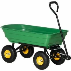 Outsunny Chariot De Jardin à Main Benne Basculante 75° 75L Charge Max. 200 Kg 4 Roues Pneumatiques Acier PP Jaune Vert