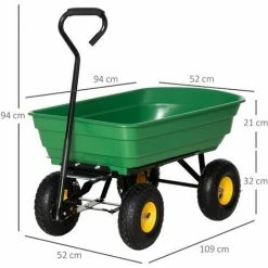 Outsunny Chariot De Jardin à Main Benne Basculante 75° 75L Charge Max. 200 Kg 4 Roues Pneumatiques Acier PP Jaune Vert -chariot de jardin Soldes 2024 50909130 3