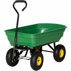 Outsunny Chariot De Jardin à Main Benne Basculante 75° 75L Charge Max. 200 Kg 4 Roues Pneumatiques Acier PP Jaune Vert -chariot de jardin Soldes 2024 50909130 4