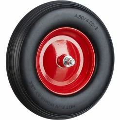 Relaxdays Roue De Brouette Caoutchouc, Roue De Rechange Avec Axe, 4.80 4.00-8, Caoutchouc PU Essieu 100 Kg, Noir Rouge
