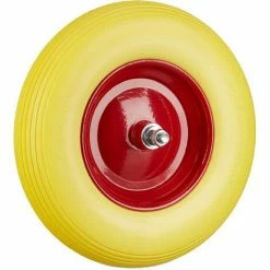 Relaxdays Roue De Brouette Caoutchouc, Roue De Rechange Avec Axe, 4.80 4.00-8, Caoutchouc PU Essieu 100 Kg, Jaune Rouge
