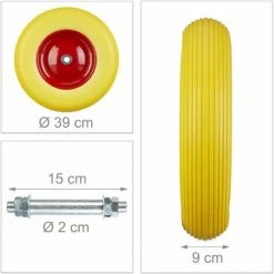 Relaxdays Roue De Brouette Caoutchouc, Roue De Rechange Avec Axe, 4.80 4.00-8, Caoutchouc PU Essieu 100 Kg, Jaune Rouge -chariot de jardin Soldes 2024 52200957 5