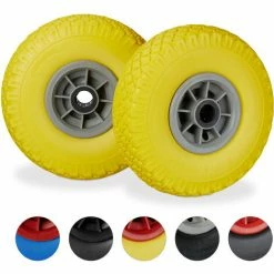 Relaxdays Roue De Brouette, Caoutchouc, 3.00-4", 2x Roue De Rechange, Pour Axe De 25 Mm, 260x85 Mm, Jaune-gris