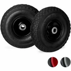 Relaxdays Roue De Diable Roue Brouette Set De 2, Roue De Rechange, Caoutchouc 3.00-4, 100 Kg, 260 X 85 Mm, Noir