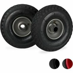 Relaxdays Roue De Brouette Caoutchouc 100 Kg, Lot De 2, Roue De Rechange, Pour Axe De 25 Mm, 3.00-4, Noir-gris