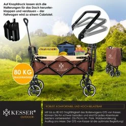 KESSER® Chariot De Transport Pliable GTS-9100 Avec Toit Chariot à Bras Chariot De Transport Pliable 2x Systèmes De Harnais à 3 points Inclus Pneus Pleins 360° Et Rallonge Intérieure Freins Avant Et Arrière + Sac De Transport, Beige Marron -chariot de jardin Soldes 2024 52548563 4