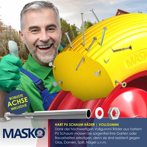 MASKO® Roue De Brouette PU En Caoutchouc Plein 200 Kg Increvable 4,80/4,00-8 Ø 390 Mm Incl. Essieu Roue De Remplacement Roue En Caoutchouc Jante En Acier Pneu Increvable Pour Brouette Brouette De Jardin Roue En PU Increvable, Jaune Rouge 3 MASKO® Roue De Brouette PU En Caoutchouc Plein 200 Kg Increvable 4,80/4,00-8 Ø 390 Mm Incl. Essieu Roue De Remplacement Roue En Caoutchouc Jante En Acier Pneu Increvable Pour Brouette Brouette De Jardin Roue En PU Increvable, Jaune Rouge – Image 3