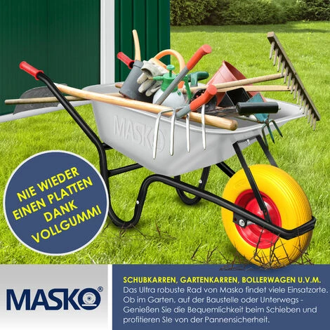 MASKO® Roue De Brouette PU En Caoutchouc Plein 200 Kg Increvable 4,80/4,00-8 Ø 390 Mm Incl. Essieu Roue De Remplacement Roue En Caoutchouc Jante En Acier Pneu Increvable Pour Brouette Brouette De Jardin Roue En PU Increvable, Jaune Rouge 4 MASKO® Roue De Brouette PU En Caoutchouc Plein 200 Kg Increvable 4,80/4,00-8 Ø 390 Mm Incl. Essieu Roue De Remplacement Roue En Caoutchouc Jante En Acier Pneu Increvable Pour Brouette Brouette De Jardin Roue En PU Increvable, Jaune Rouge – Image 4