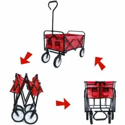 MERAX Chariot De Jardin Pliable -échelle Avec Roues à 360°-Chariot De Jardin Jusqu'à 70 Kg - Rouge -chariot de jardin Soldes 2024 53584850 4