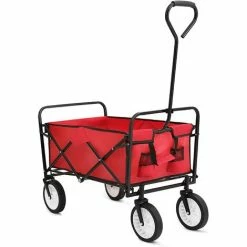 AICOK Chariot De Jardin, Remorque à Main, Chariot De Transport Pliable Avec 1 Bâche Et 4 Roues 80 X 44 X 28 Cm - Rouge