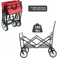 AICOK Chariot De Jardin, Remorque à Main, Chariot De Transport Pliable Avec 1 Bâche Et 4 Roues 80 X 44 X 28 Cm - Rouge -chariot de jardin Soldes 2024 54134725 3