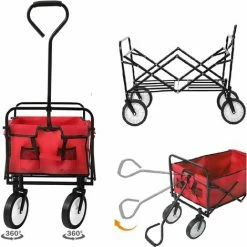 AICOK Chariot De Jardin, Remorque à Main, Chariot De Transport Pliable Avec 1 Bâche Et 4 Roues 80 X 44 X 28 Cm - Rouge -chariot de jardin Soldes 2024 54134725 4