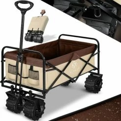 KESSER® Chariot à Roulettes Pliable à Pneus Larges | Chariot De Transport | Remorque De Transport | Charrette à Bras | 2 Poches En Mesh Fournies | Pliable | Pneus Pleins En Caoutchouc | Capacité De Charge Maximum De 80 Kg, Beige (de)