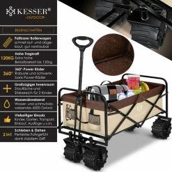 KESSER® Chariot à Roulettes Pliable à Pneus Larges | Chariot De Transport | Remorque De Transport | Charrette à Bras | 2 Poches En Mesh Fournies | Pliable | Pneus Pleins En Caoutchouc | Capacité De Charge Maximum De 80 Kg, Beige (de) -chariot de jardin Soldes 2024 55080777 5