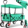 KESSER® Chariot De Transport Pliable Avec Toit | Charrette à Bras | Chariot à Roulettes | Remorque De Transport | 2 Poches En Mesh Et Une Poche Extérieure Fournies | Pliable | Pneus Pleins En Caoutchouc , Menthe Verte