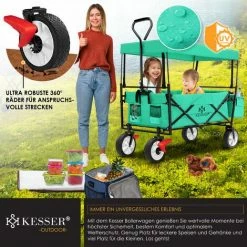 KESSER® Chariot De Transport Pliable Avec Toit | Charrette à Bras | Chariot à Roulettes | Remorque De Transport | 2 Poches En Mesh Et Une Poche Extérieure Fournies | Pliable | Pneus Pleins En Caoutchouc , Menthe Verte -chariot de jardin Soldes 2024 55080779 3