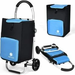 GIANTEX Chariot De Courses Pliable à Roulettes 53L,Chariot De MarchE Avec Compartiment REfrigErant Et Sac Amovible,Charge 50KG
