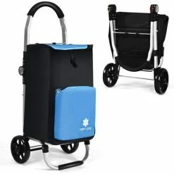 GIANTEX Chariot De Courses Pliable à Roulettes 53L,Chariot De MarchE Avec Compartiment REfrigErant Et Sac Amovible,Charge 50KG -chariot de jardin Soldes 2024 57099601 4
