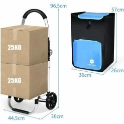 GIANTEX Chariot De Courses Pliable à Roulettes 53L,Chariot De MarchE Avec Compartiment REfrigErant Et Sac Amovible,Charge 50KG -chariot de jardin Soldes 2024 57099601 5