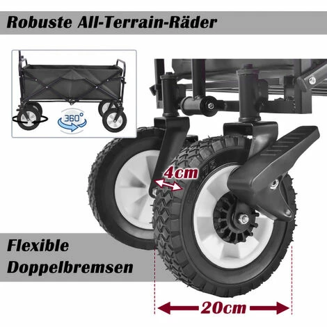 TolleTour Bollerwagen Faltbar Offroad Handwagen Klappbar Transportwagen 360° Räder 80 KG Noir - Noir 4 TolleTour Bollerwagen Faltbar Offroad Handwagen Klappbar Transportwagen 360° Räder 80 KG Noir - Noir – Image 4
