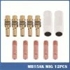 CATHERINE 12pcs Poste A Souder Mig Sans Gaz Embouts De Contact De Buse De Soudage 15AK MIG/MAG Support De Connecteur De Gaz 0,8 Mm, Buse Gas Conique, Support Tube De Contact, Consommables De Chalumeau