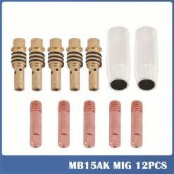 CATHERINE 12pcs Poste A Souder Mig Sans Gaz Embouts De Contact De Buse De Soudage 15AK MIG/MAG Support De Connecteur De Gaz 1.2 Mm, Buse Gas Conique, Support Tube De Contact, Consommables De Chalumeau