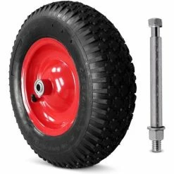 JOORRT Roue De Brouette Pneumatique Avec Axe 4.80/4.00-8 Ø 390mm 200 Kg 95mm épaisseur Roue De Rechange 2 Couches En Tissu Chariot