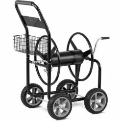 HILLVERT Chariot Dévidoir Manuel Pour Tuyau Arrosage De Max 90m 4 Roues Panier Intégré - Violet