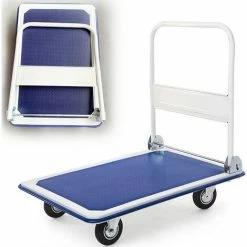 RELAX4LIFE Chariot De Transport Pliable En Fer Charge Max 300KG Avec Plateau Antidérapant, Chariot Pliable à 4 Roulettes En PU, 60 X 90 X 88 Cm Pour Déménagement Logistique Transport