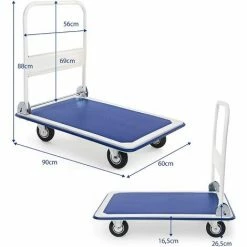 RELAX4LIFE Chariot De Transport Pliable En Fer Charge Max 300KG Avec Plateau Antidérapant, Chariot Pliable à 4 Roulettes En PU, 60 X 90 X 88 Cm Pour Déménagement Logistique Transport -chariot de jardin Soldes 2024 64129953 3