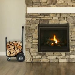 Relaxdays Chariot Pour Bûches En Bois, En Acier, 107,5 X 52 X 58 Cm, Sur 2 Roues Et 2 Roulettes, Capacité De 60 Kg, Noir -chariot de jardin Soldes 2024 65033083 3